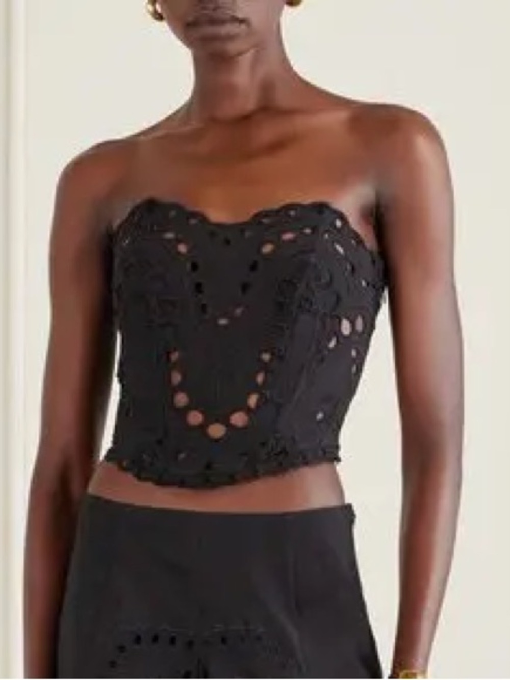 Charo Ruiz Ibiza Kai Cropped Broderie Anglaise Top Black S NWT